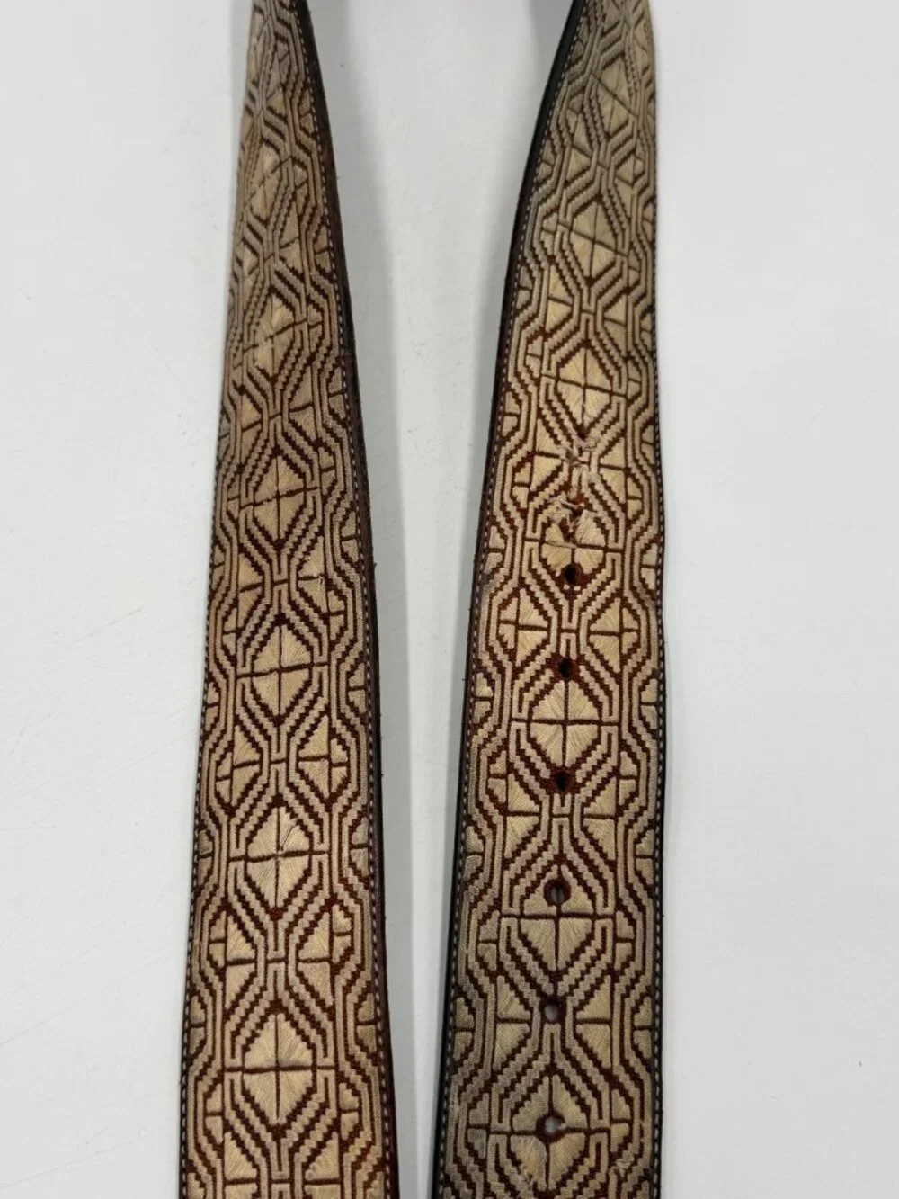 Mexican Embroidered Western Charro Belt Handcrafted Geometric Brown Sz 40 READ